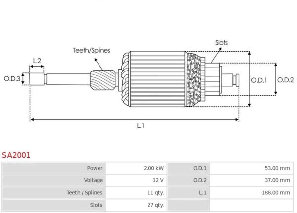 ARMATURE 12V 2.7KW / 2.8KW / 2.9KW M50 / M127 MULTI-SPLINE - SLOW