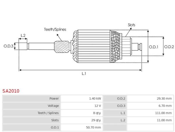 ARMATURE 12V 8SPLNE OPEL NISSAN ISUZU YANMAR 1