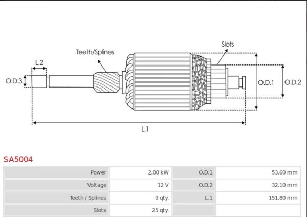ARMATURE 12V MAZDA T3000 / T3500 / MITSUBISHI CANTER 2 BEARING